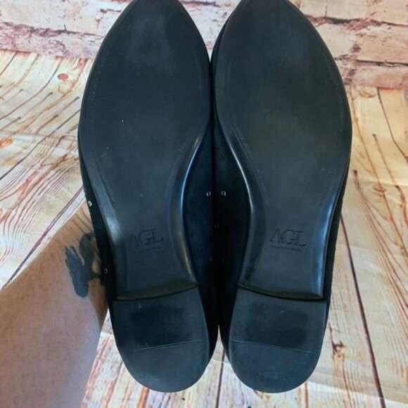 AGL Attilio Giusti Leombruni Black Studded Suede Riveted Flats Sz 7.5 (37.5) - Picture 8 of 9